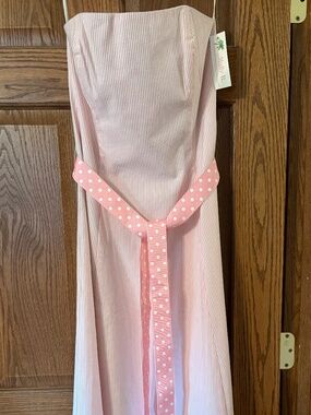 NWT Vintage Molly B pink and white seersucker strapless maxi dress
